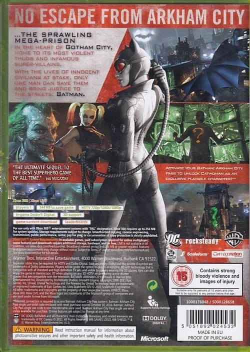 Batman Arkham City - XBOX 360 (B Grade) (Genbrug)